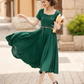 Family Gathering Linen Green Midi Women Dress 6051