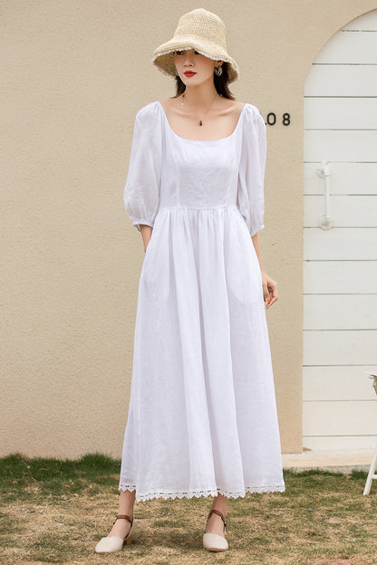 White prom wedding dress with lace details 2740