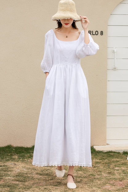 White prom wedding dress with lace details 2740