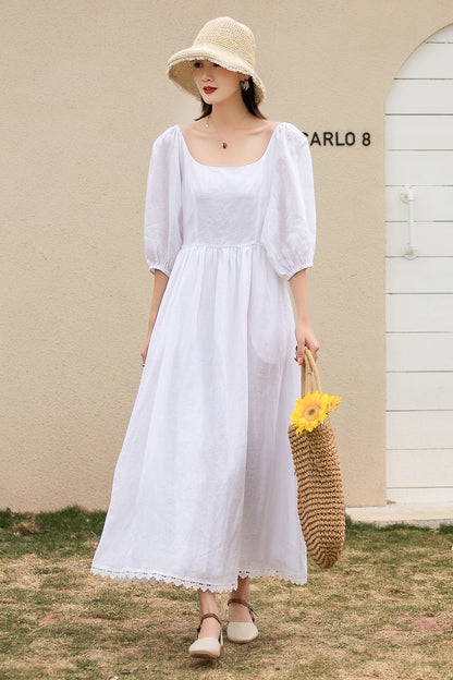 White prom wedding dress with lace details 2740