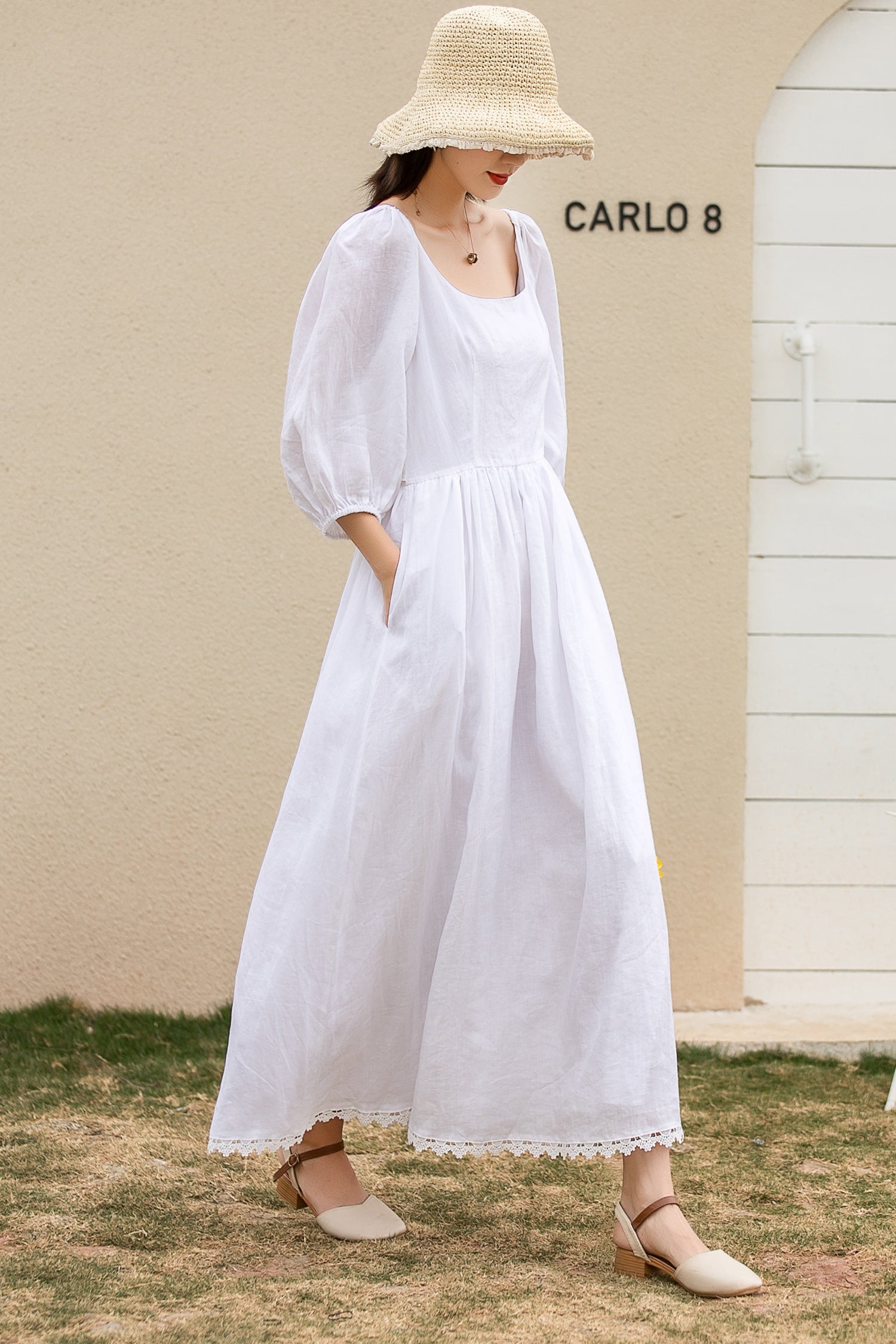 square neck white linen dress Gamivast Linen Dresses for Women Sleeveless Square Neck Button Front Maxi Dress with Pockets Casual A-Line Sundress Summer Vacation Beach Dress Green
