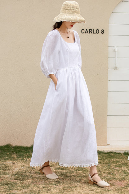 White prom wedding dress with lace details 2740
