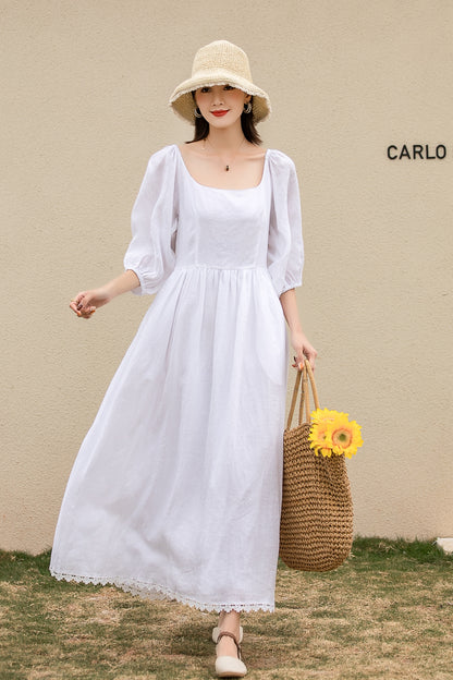 White prom wedding dress with lace details 2740