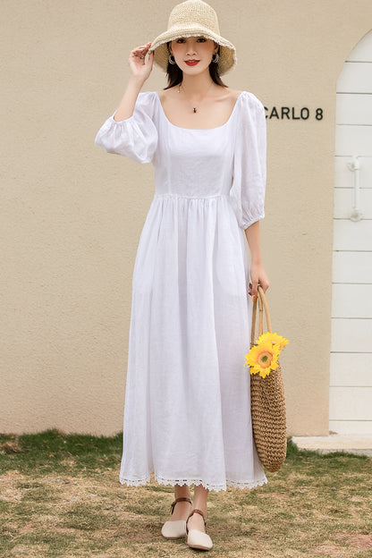 White prom wedding dress with lace details 2740