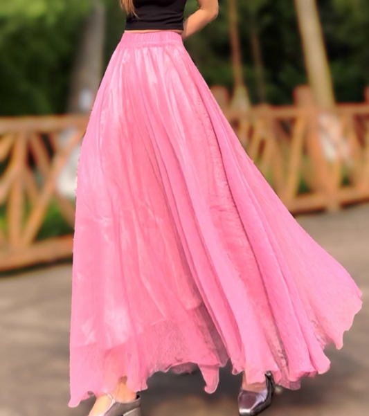 Long prom swing chiffon skirt women 6183- Lotus Pink