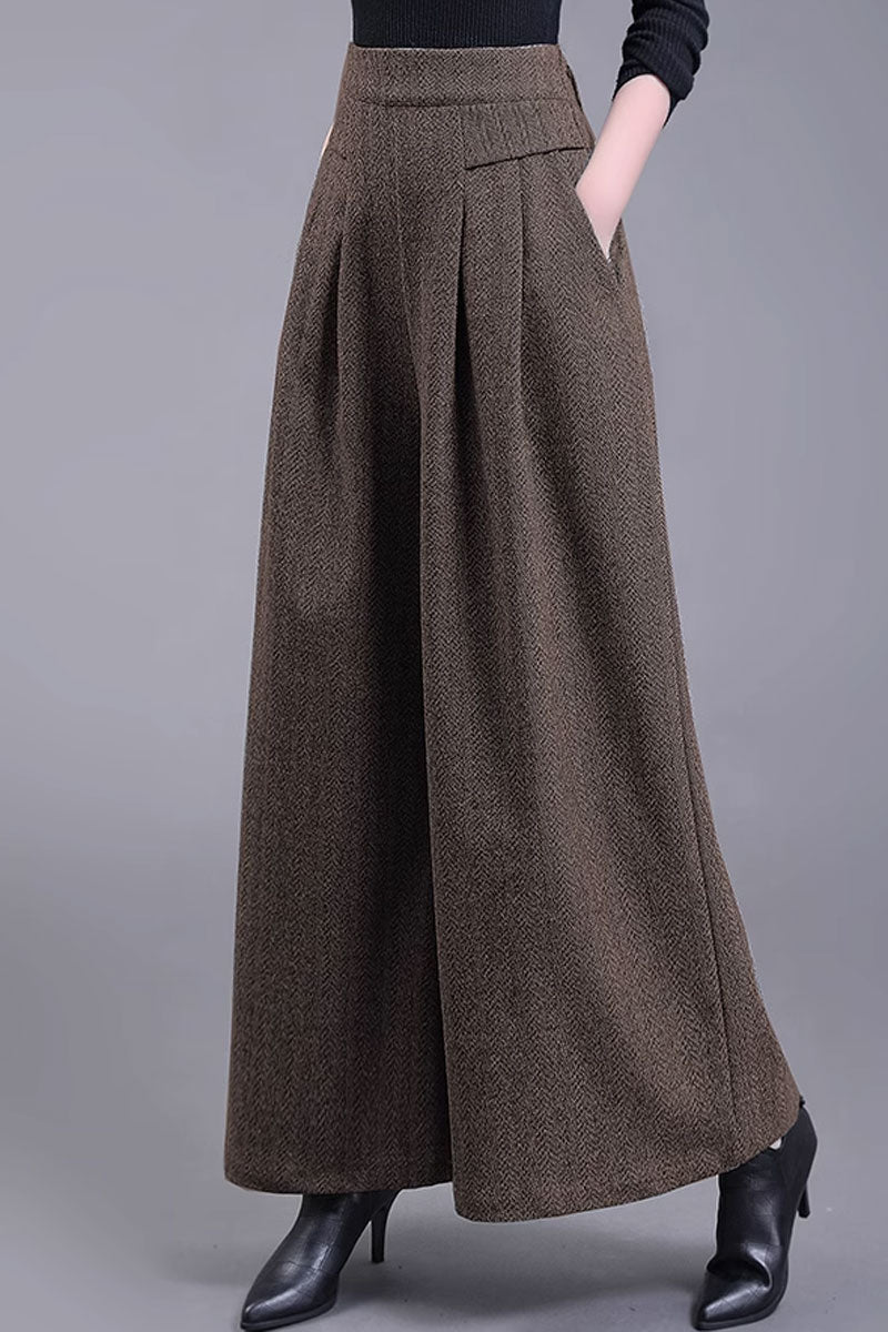 Wide leg womens wool pants, plus size pants 4481