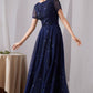 Summer Blue Starry Night Short Sleeve Swing Maxi Dress 3456,Size L CK2201554