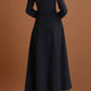 black patchwork long wool coat for women 4717