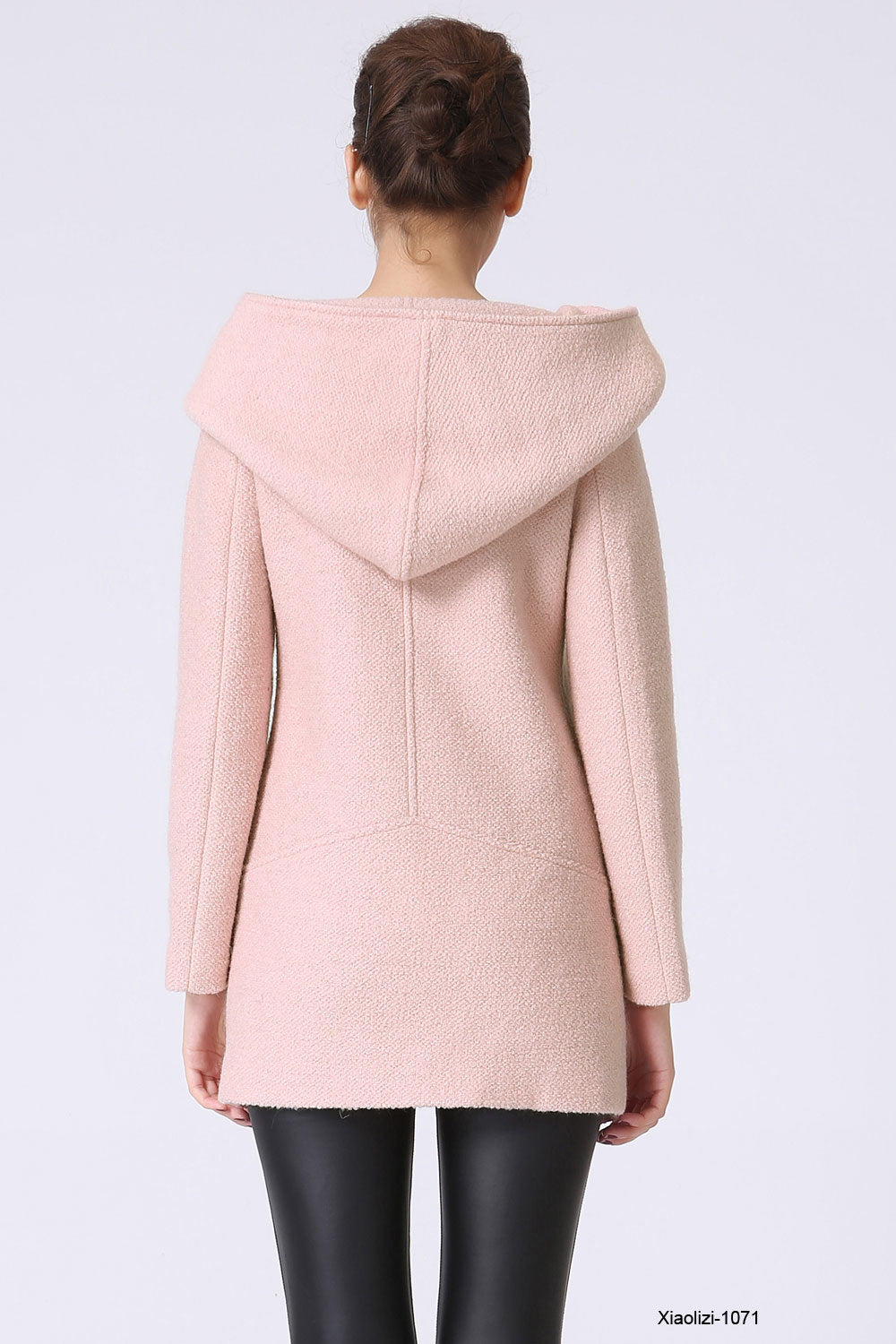 Pink Asymmetrical Wool Coat for Women – Oversized Hood Winter Jacket 1071