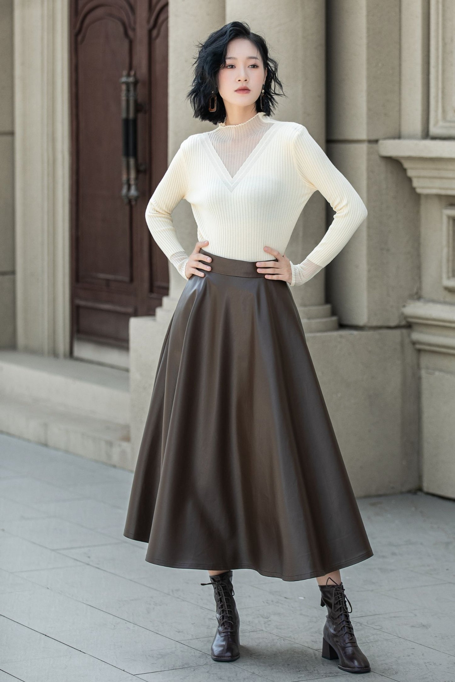 Brown classic faux leather skirt 5312