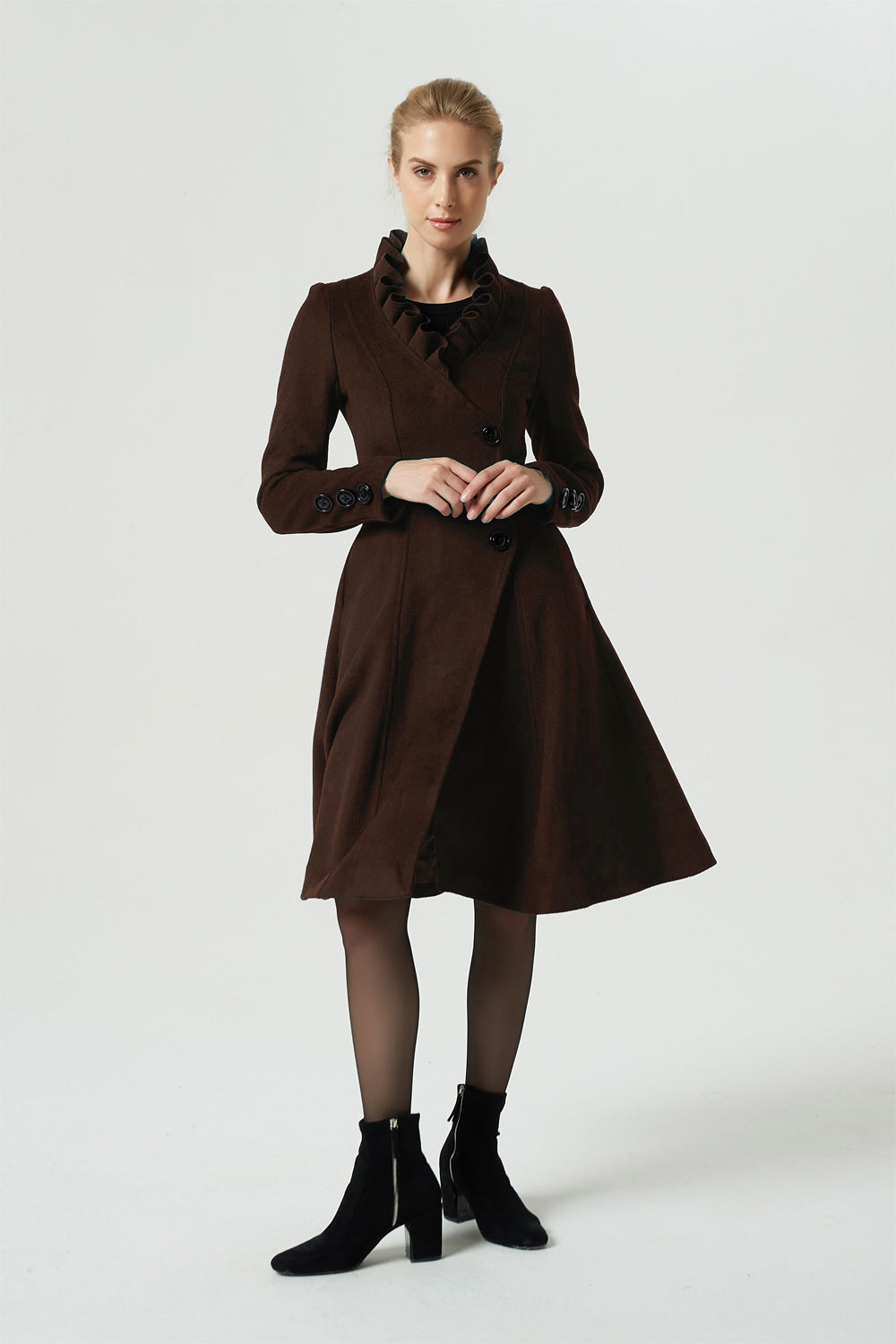Asymmetrical brown winter wool coat 6311