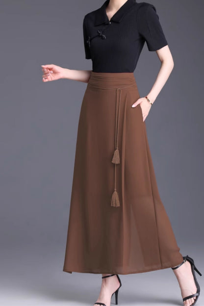 High waisted long chiffon summer skirt women 6132