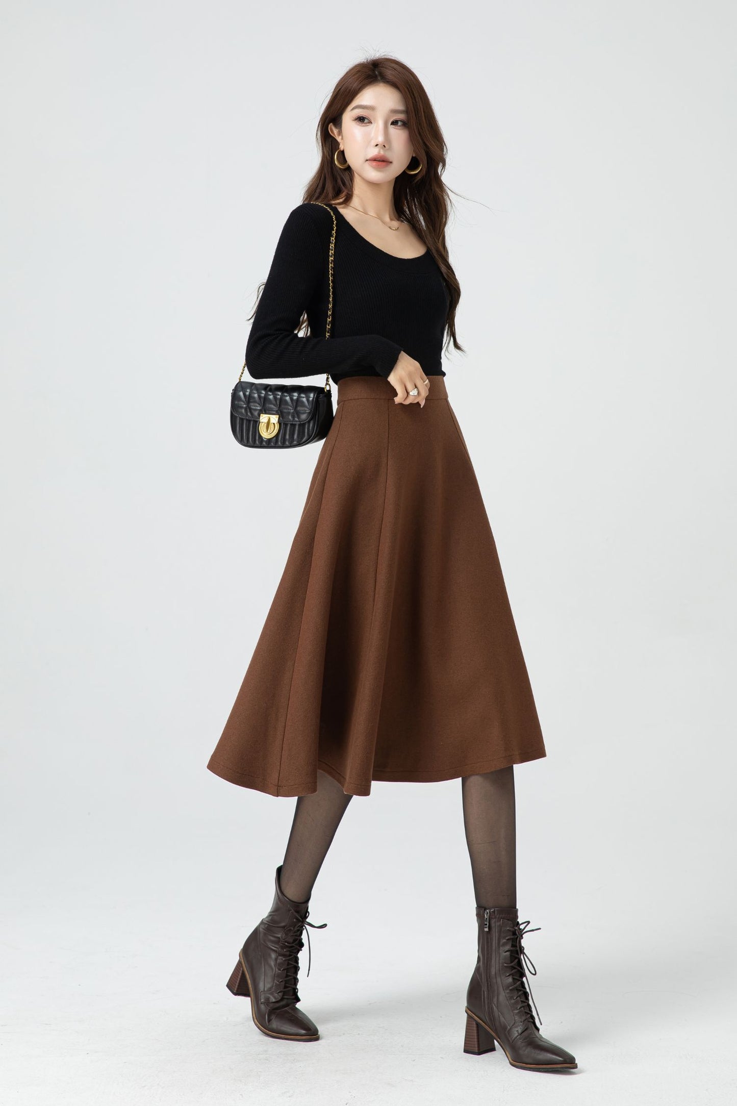 A line brown winter wool skirt 5316