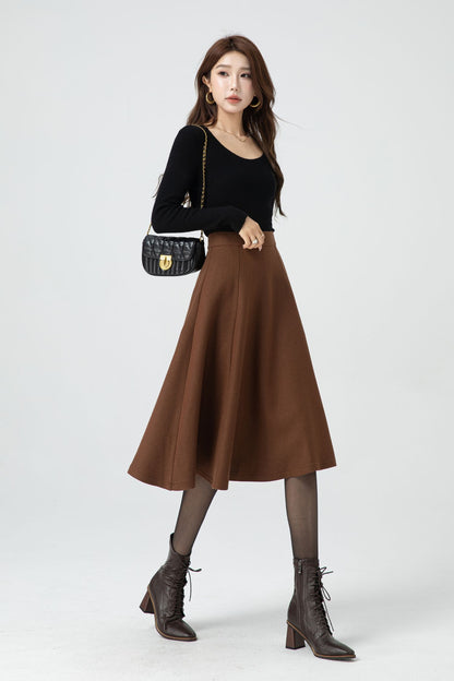 Handmade A line brown wool skirt 5316
