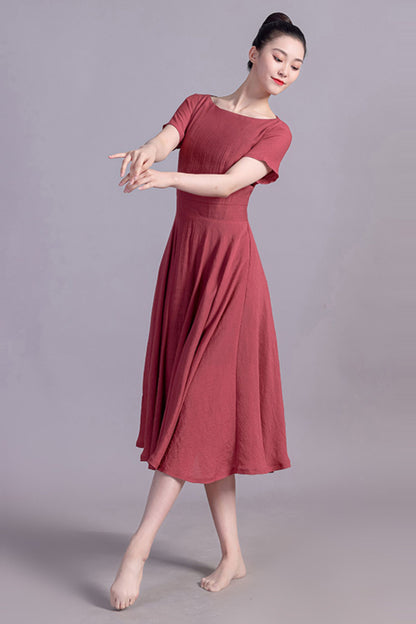 Fit and Flare Midi Linen Dress 3469