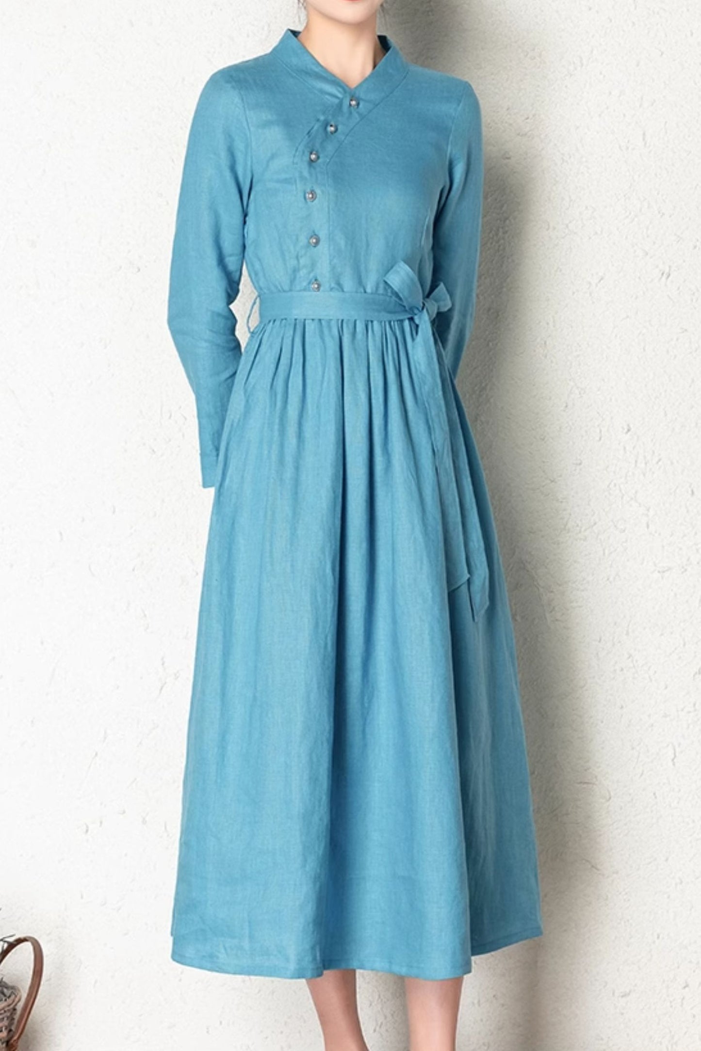 Asymmetrical spring linen dress women 4819