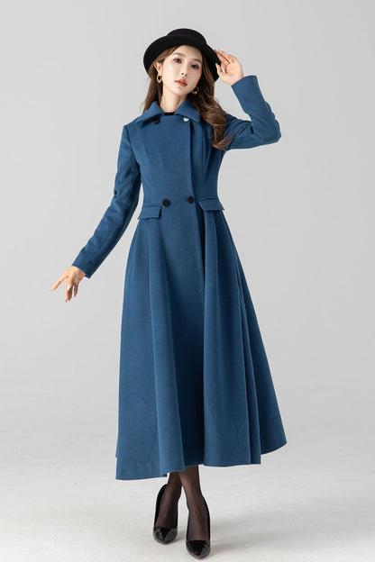 Vintage inspired blue midi winter wool coat 4667