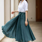 Green swing wrap midi linen skirt women 5137