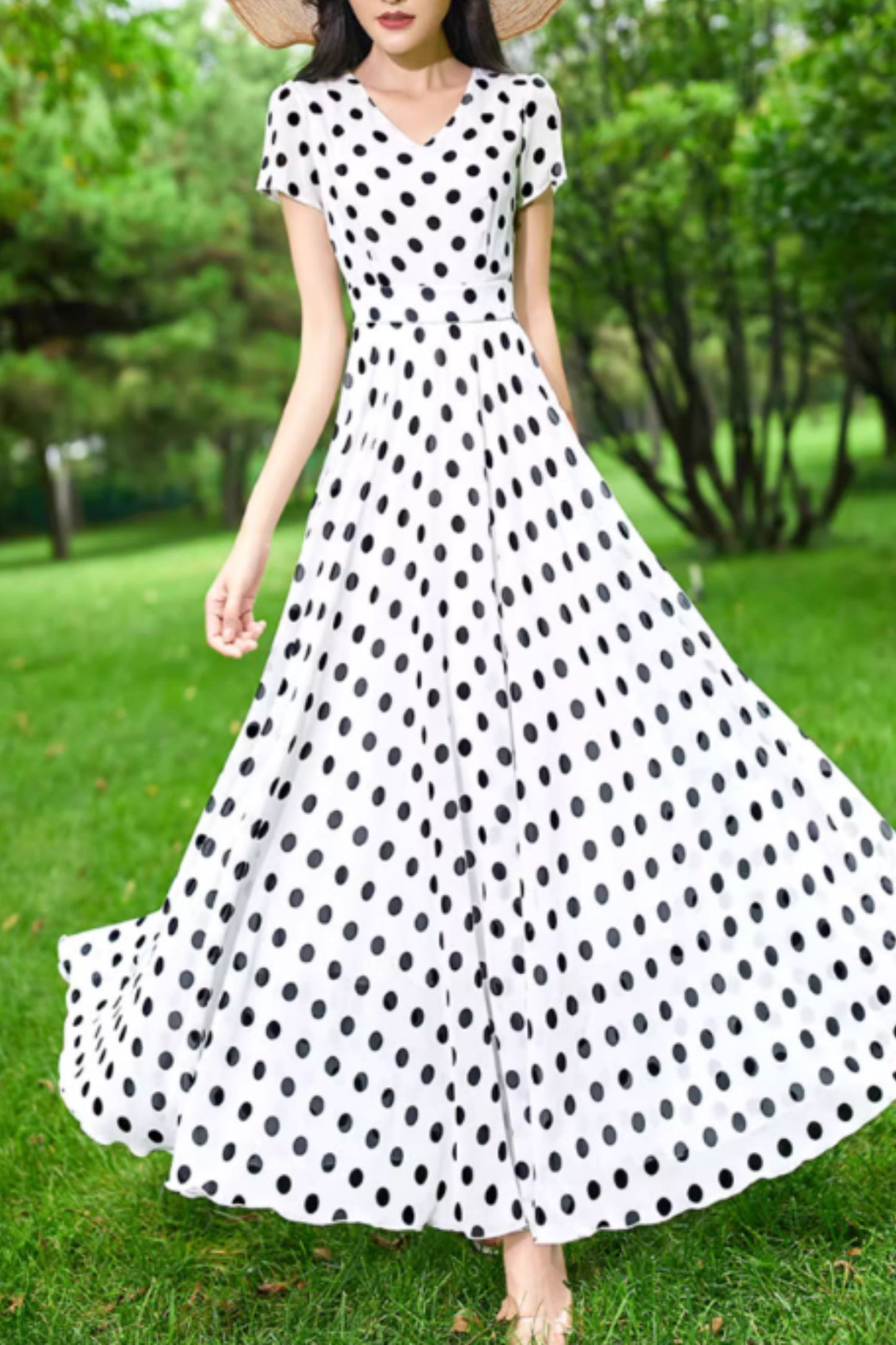 Black and white maxi summer chiffon dress 5158