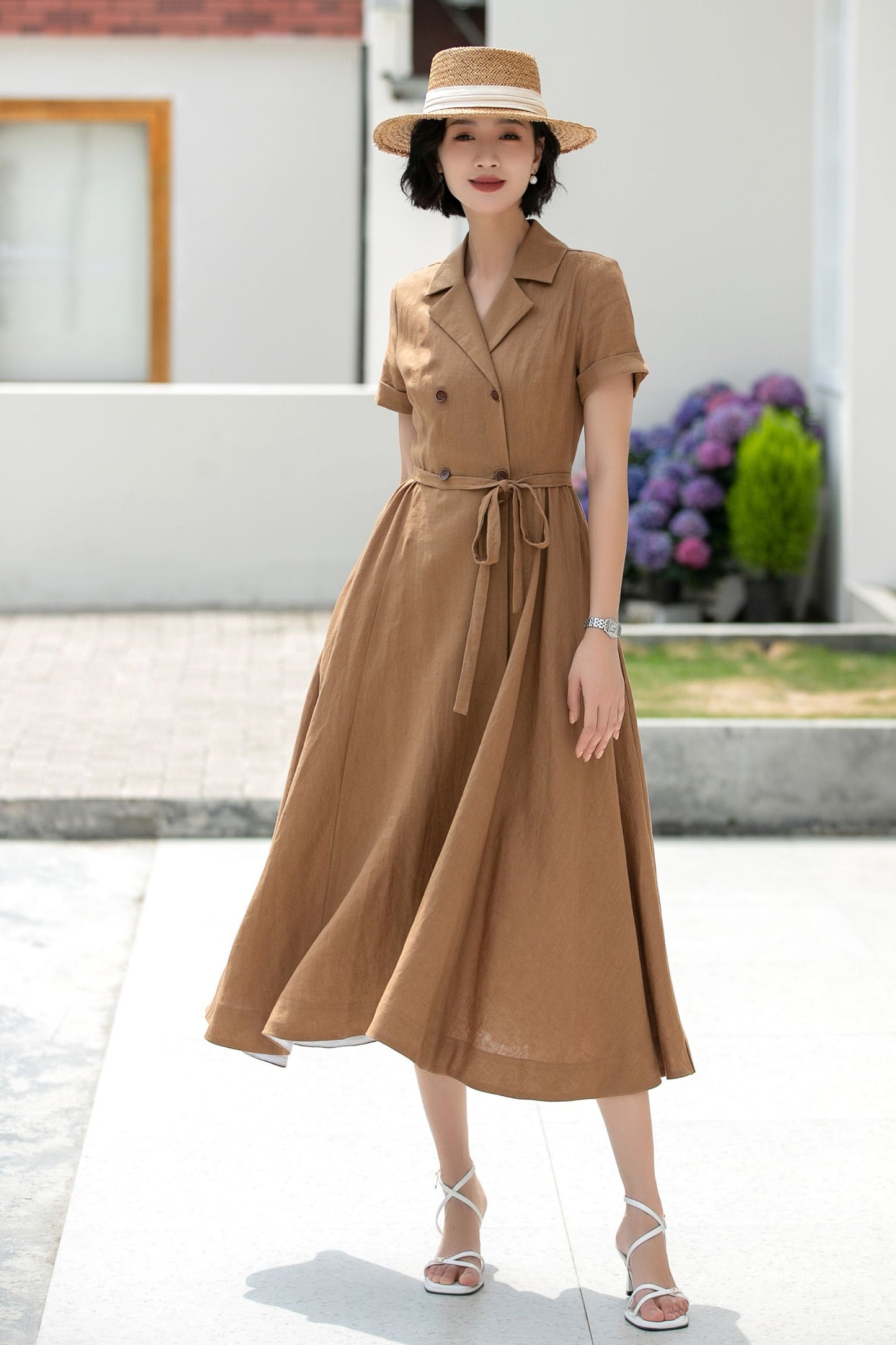 Wrap Linen Midi Shirt dress 5986