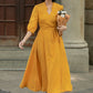 Yellow linen wrap dress with belted 5684