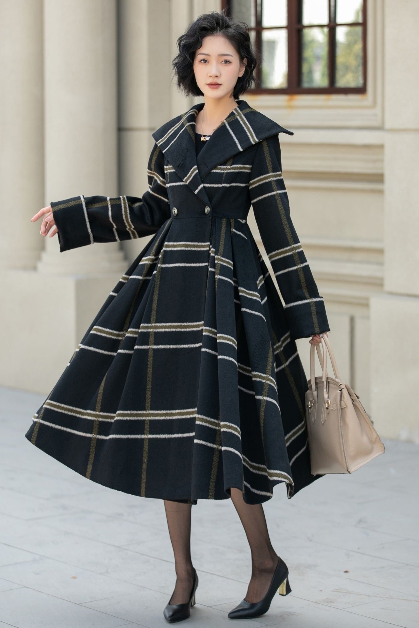 Fit and flare striple winter wool coat 5454