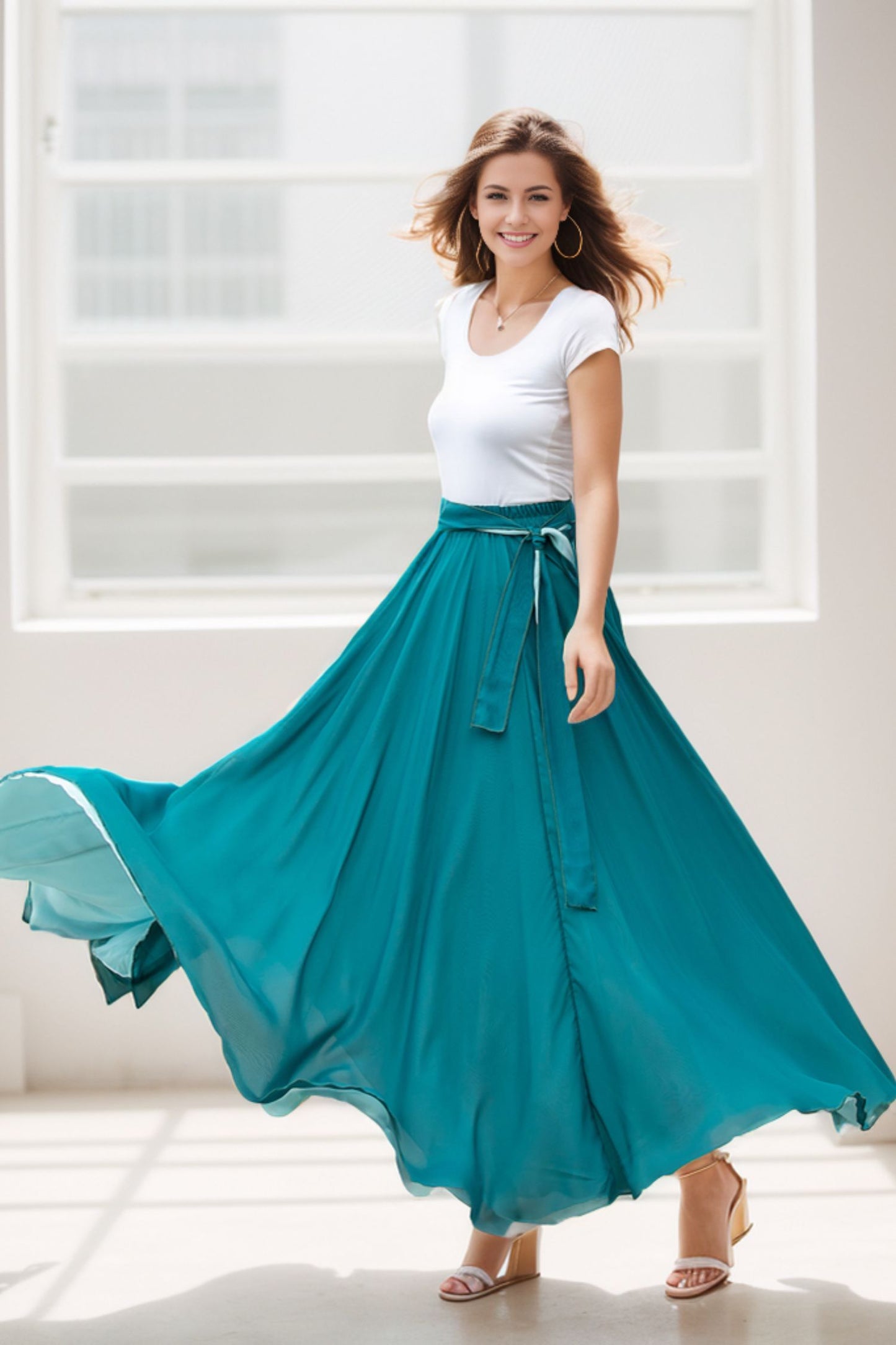 Blue Long Chiffon Maxi Skirt Women 4270 - Main Image