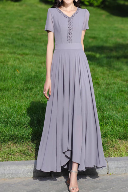 Gray irregular maxi summer chiffon dress 5088