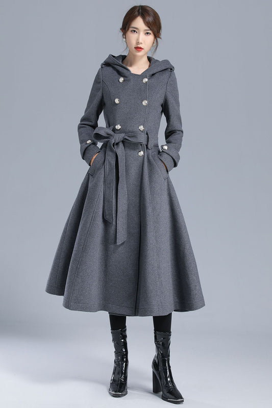 Women Military Winter Wool Coat with Hood 3213