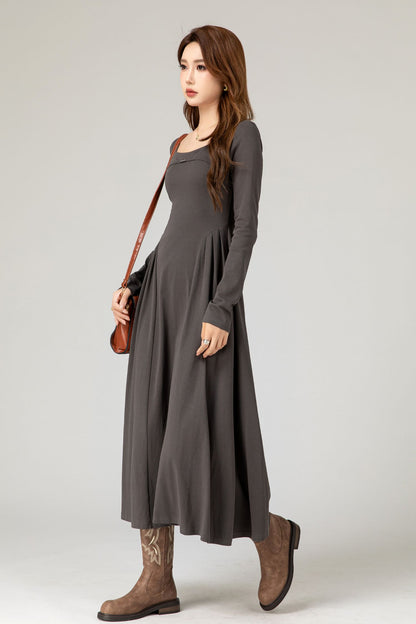 Women's Knit Midi Dress, Round Neck Long Sleeve | Xiaolizi 5477
