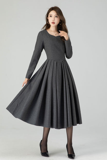 Fit and Flare Winter Wool Midi Dress 4547
