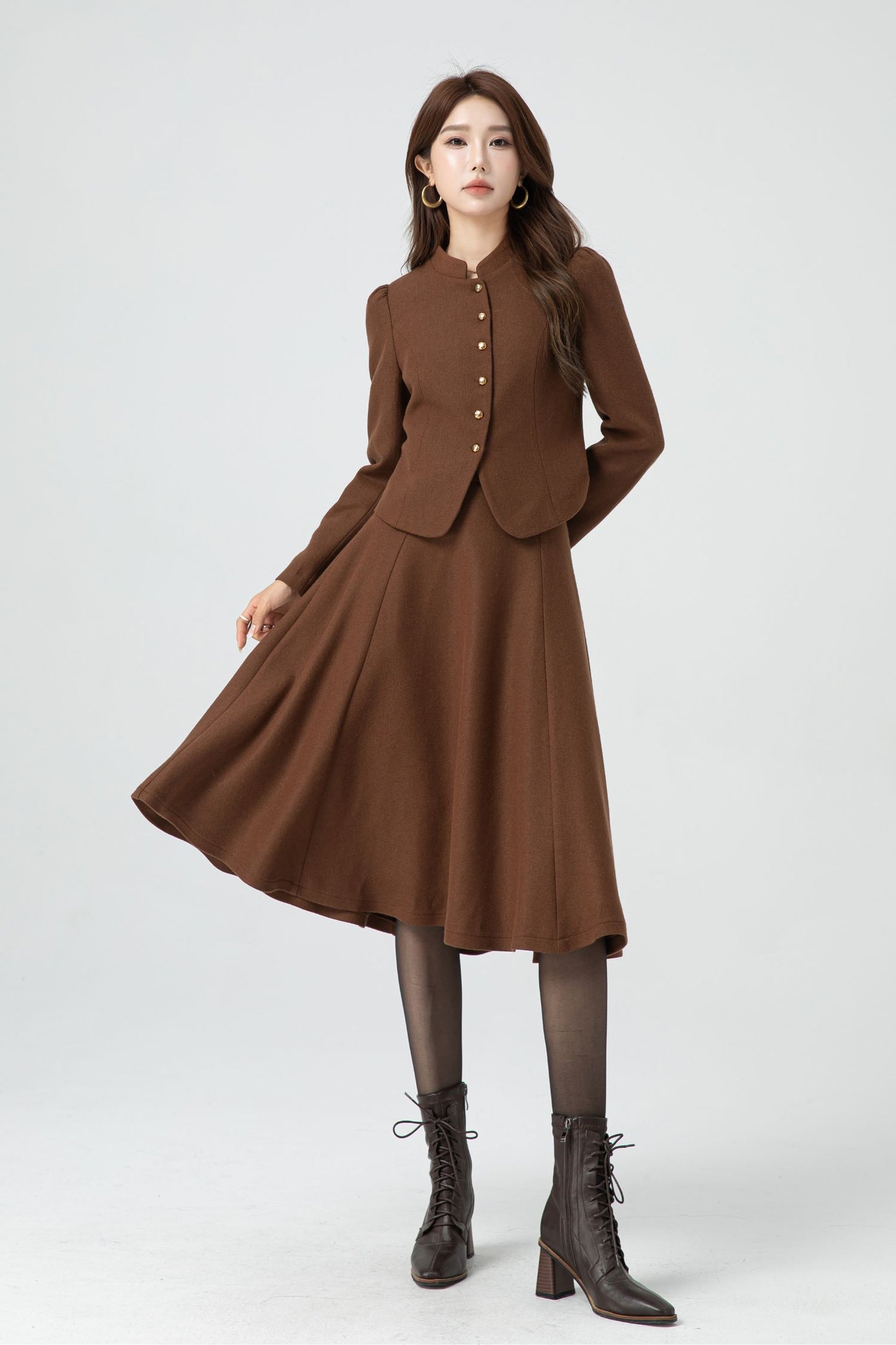 Brown short winter wool coat women 5317