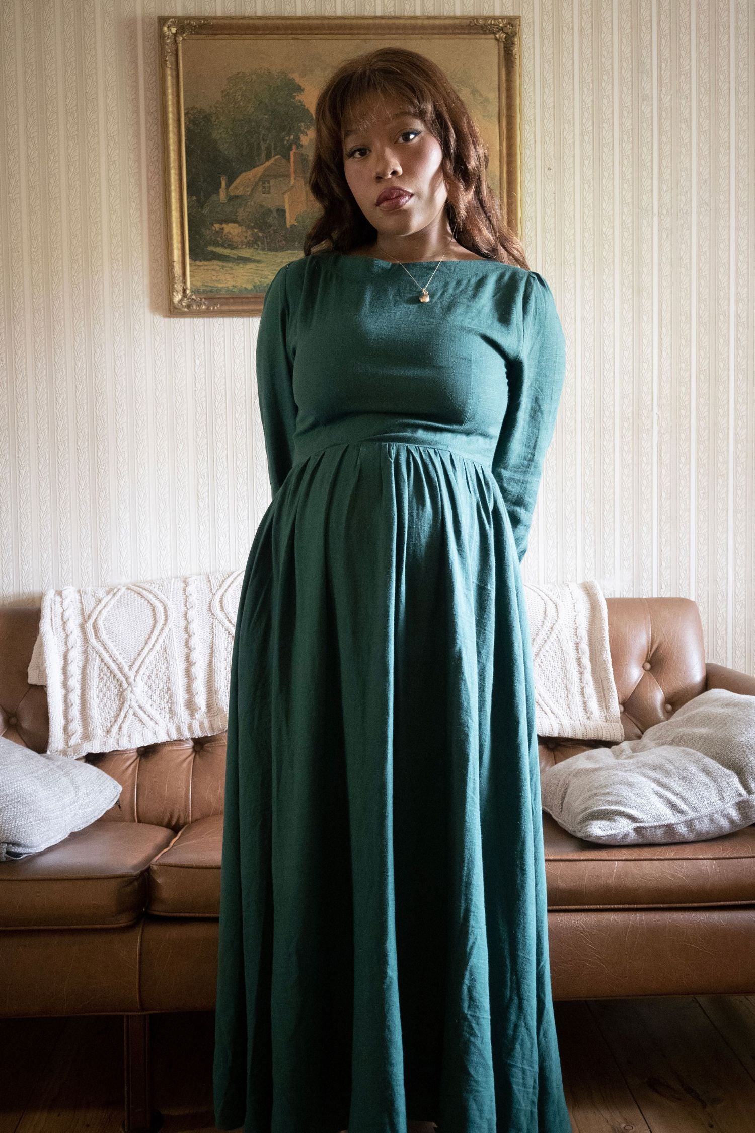 Vintage Inspired Green Linen maxi dress 3620 Xiaolizi Vintage Inspired Green Linen maxi dress 3620 Xiaolizi