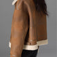 Women Brown Shearling Suede Leather Jacket 5473