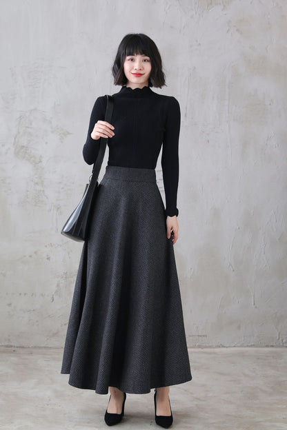 Plaid Wool Maxi Skirt - Vintage Inspired Flared Ankle-Length 3120