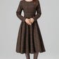 Brown Wool Blend Plaid Dress – Handmade Vintage Midi Winter Style | Xiaolizi 6391