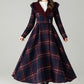 Plaid Hooded Wool Coat – A-Line Long Winter Coat with Contrast Lapel | Xiaolizi 6570