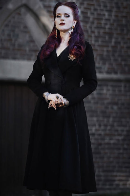 Vintage Black Wool Blend Coat – Elegant Double-Breasted Fit & Flare Maxi Coat | Xiaolizi 3394