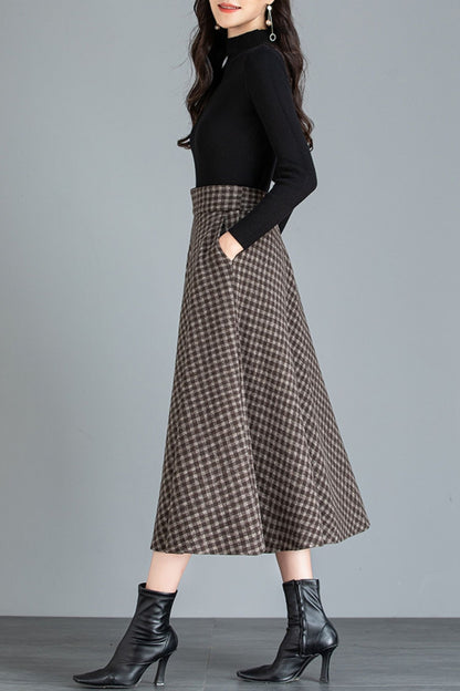 A line midi winter wool skirt women 6214
