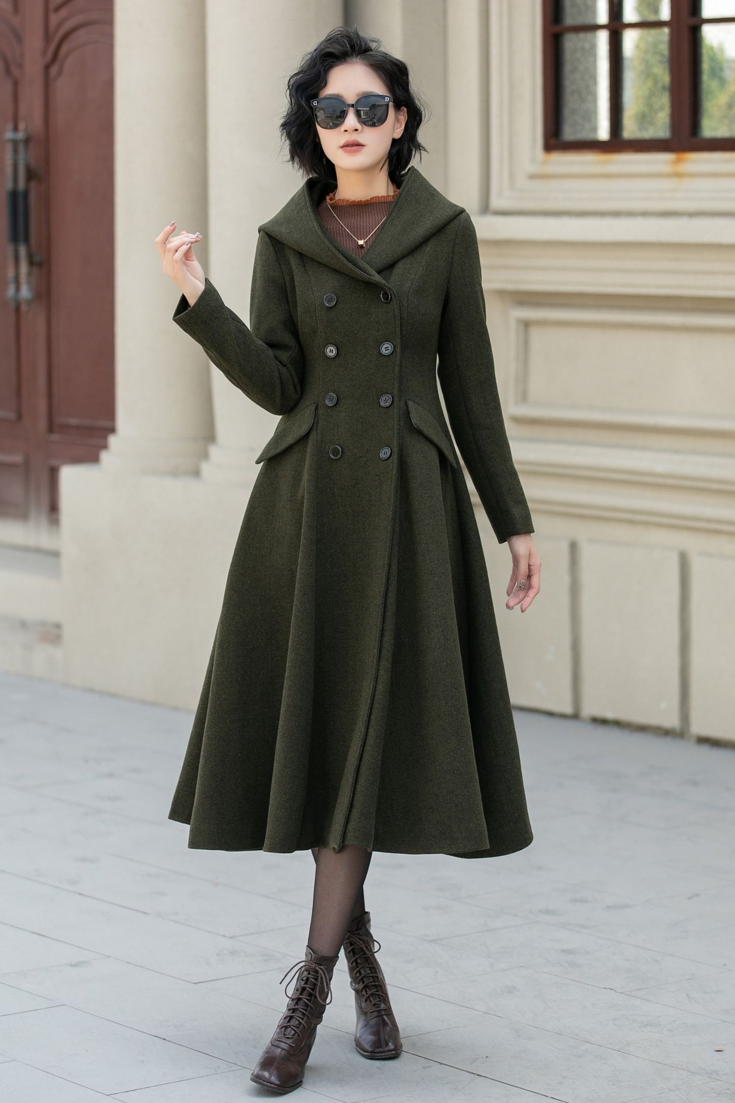 Hooded winter warm wool coat women 5461