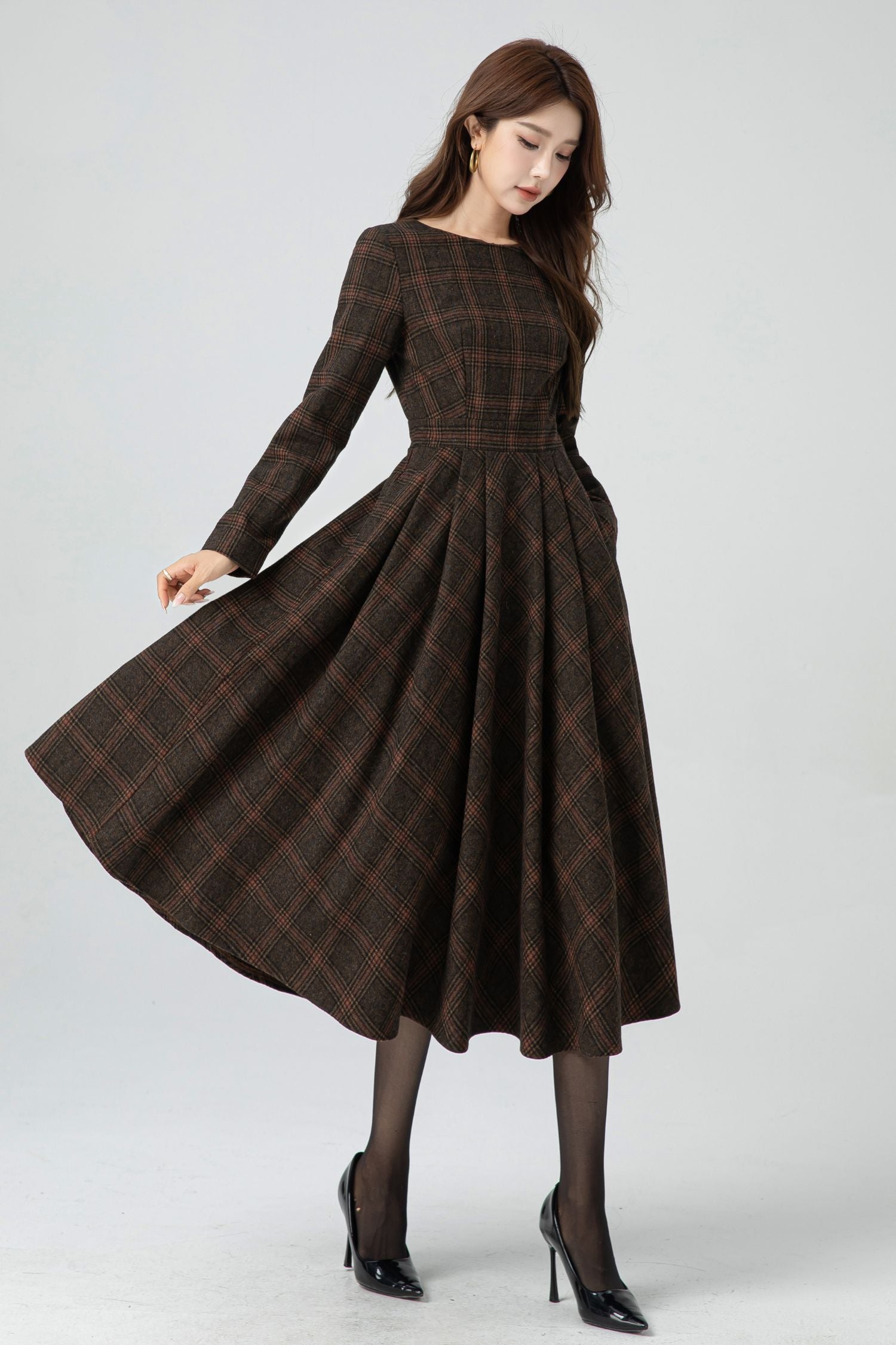 empire waist midi dress in plaid Empire-Waist Midi Dress in Plaid