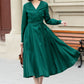 Green fit and flare spring wrap dress 4966