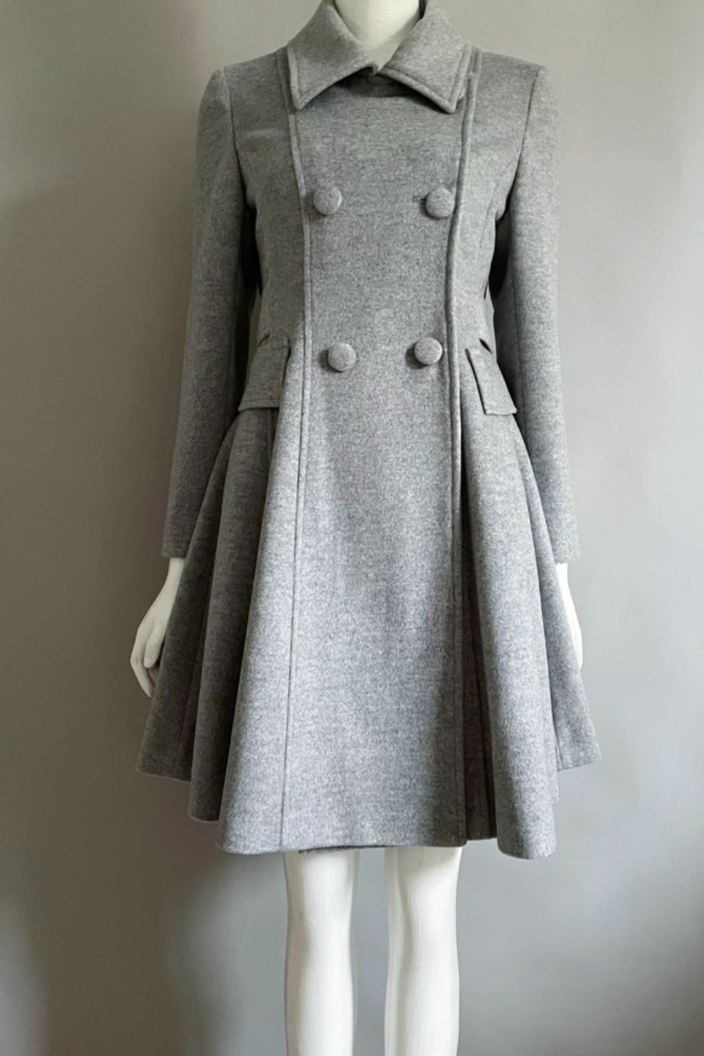 Gray double breasted winter wool coat 5290