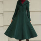 Green Hooded Wool Coat – Handmade Long Fit and Flare Double-Breasted Winter Overcoat for Women 6537