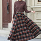 A line plaid midi wool skirt women 5355