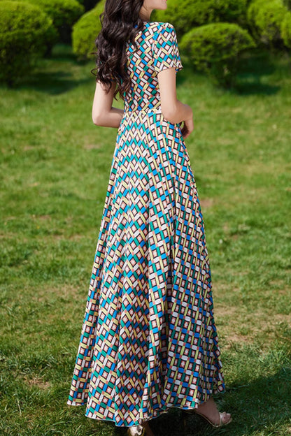 Printed Chiffon Maxi Dress - Fit and Flare Silhouette 5036