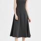 Sleeveless long gray wool dress women 6363