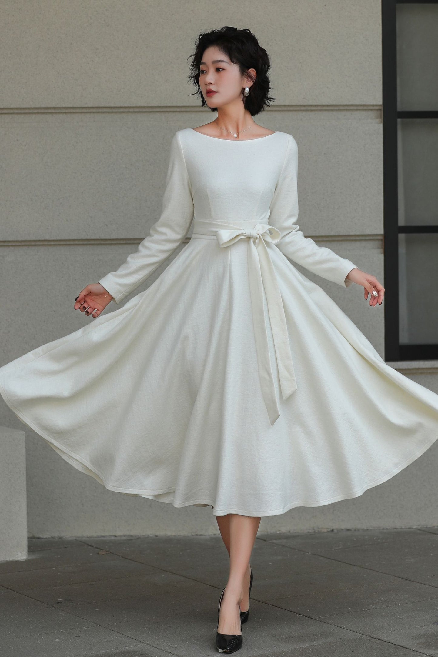 Vintage Handmade Wool Blend Fit & Flare Winter Dress | Xiaolizi 6509