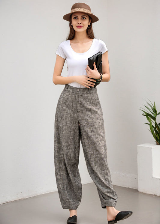 Loose fitting long linen pants women 5910