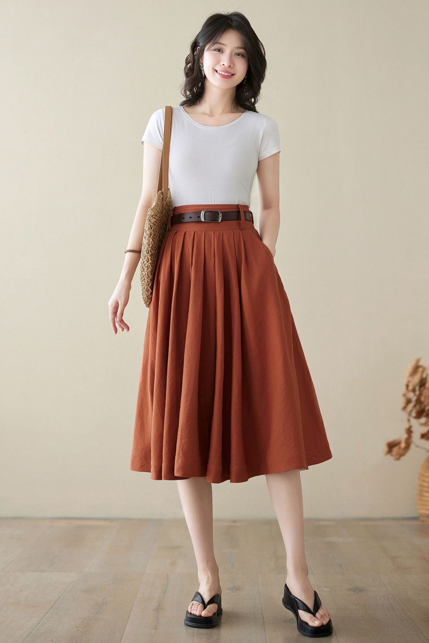 Linen Full Circle Skirt with Pockets 4973